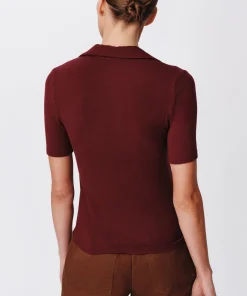 Modal Rib Split Neck Top - Merlot