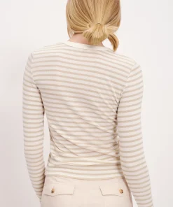 Modal Rib Stripe Long Sleeve Cardigan Top - Chalk-Morning Mist