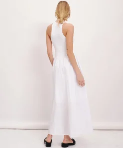 Pima Cotton Mixed Media Maxi Dress - White