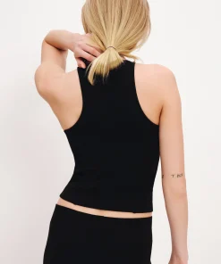 Pima Cotton Racer Top - Black