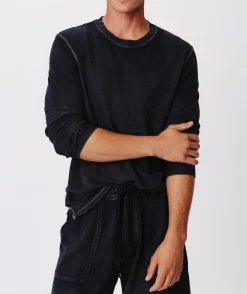 Pique With Wash Long Sleeve Crew Neck Top - Midnight