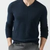 Recycled Cashmere Exposed Seam V-Neck Sweater - Midnight