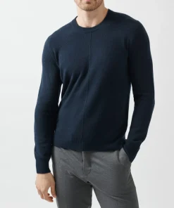 Recycled Cashmere Exposed Seam Crew Neck Sweater - Midnight