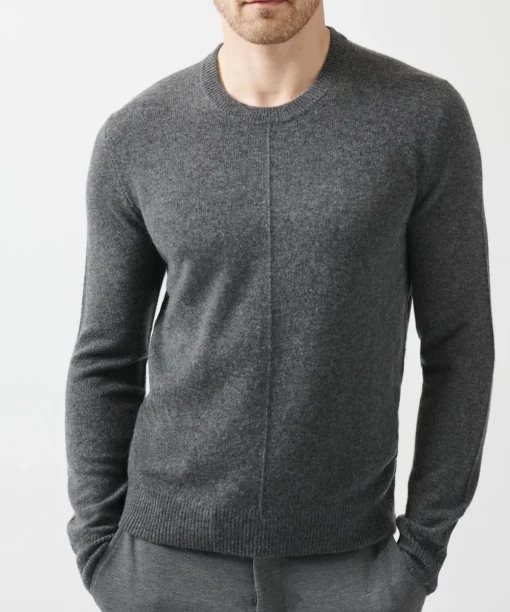 Recycled Cashmere Exposed Seam Crew Neck Sweater - Heather Charcoal