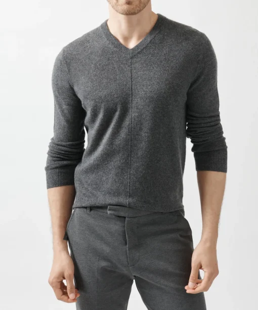 Recycled Cashmere Exposed Seam V-Neck Sweater - Heather Charcoal