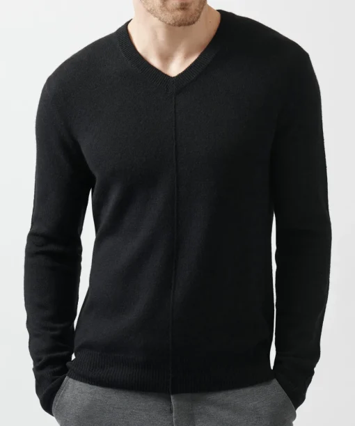 Recycled Cashmere Exposed Seam V-Neck Sweater - Black