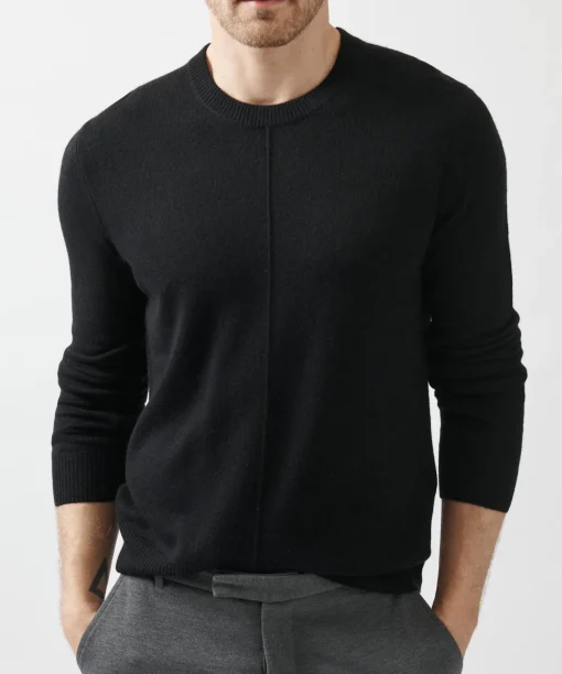 Recycled Cashmere Exposed Seam Crew Neck Sweater - Black