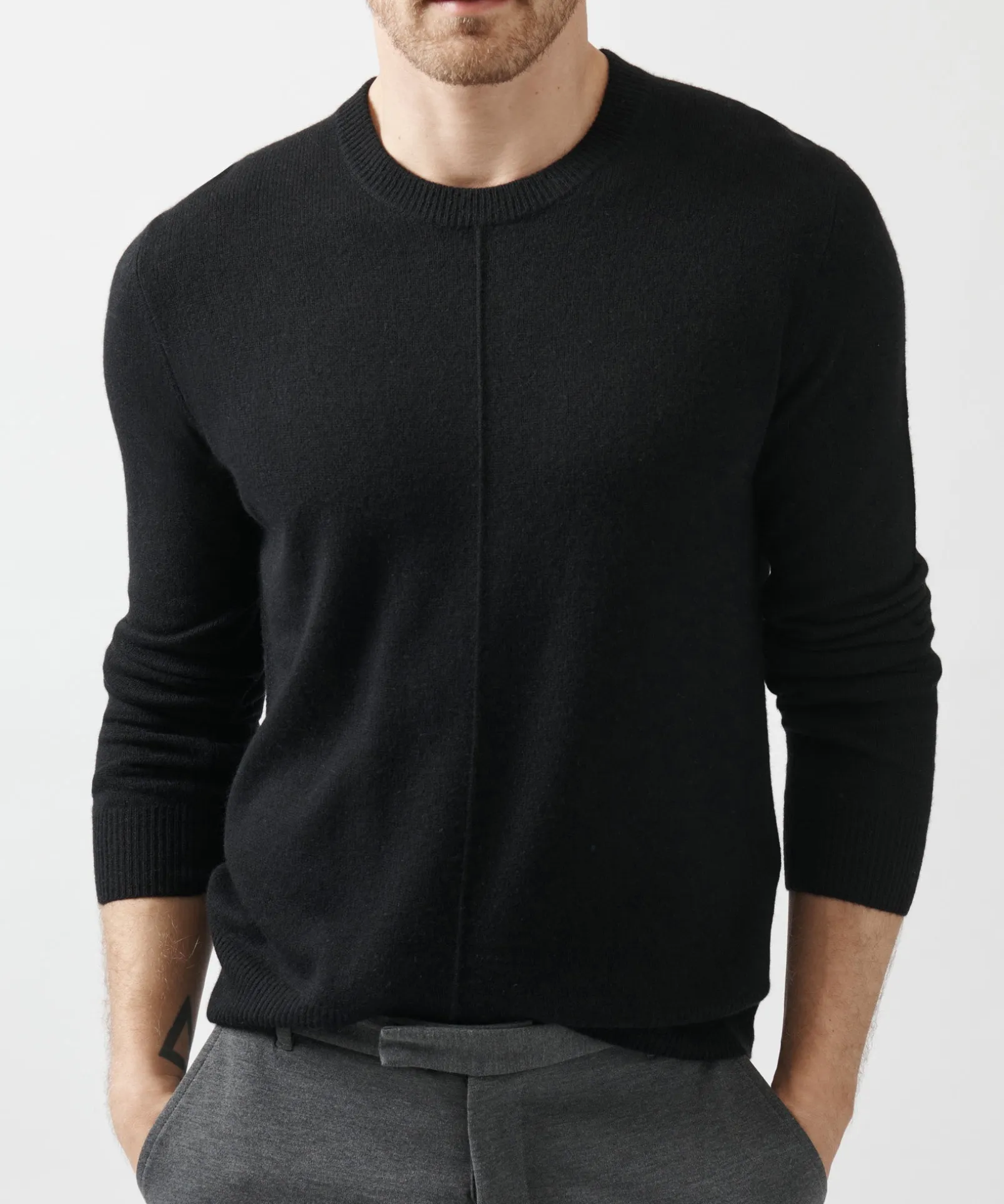 Recycled Cashmere Exposed Seam Crew Neck Sweater - Black