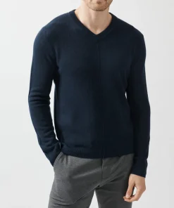 Recycled Cashmere Exposed Seam V-Neck Sweater - Midnight
