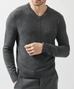 Recycled Cashmere Exposed Seam V-Neck Sweater - Heather Charcoal