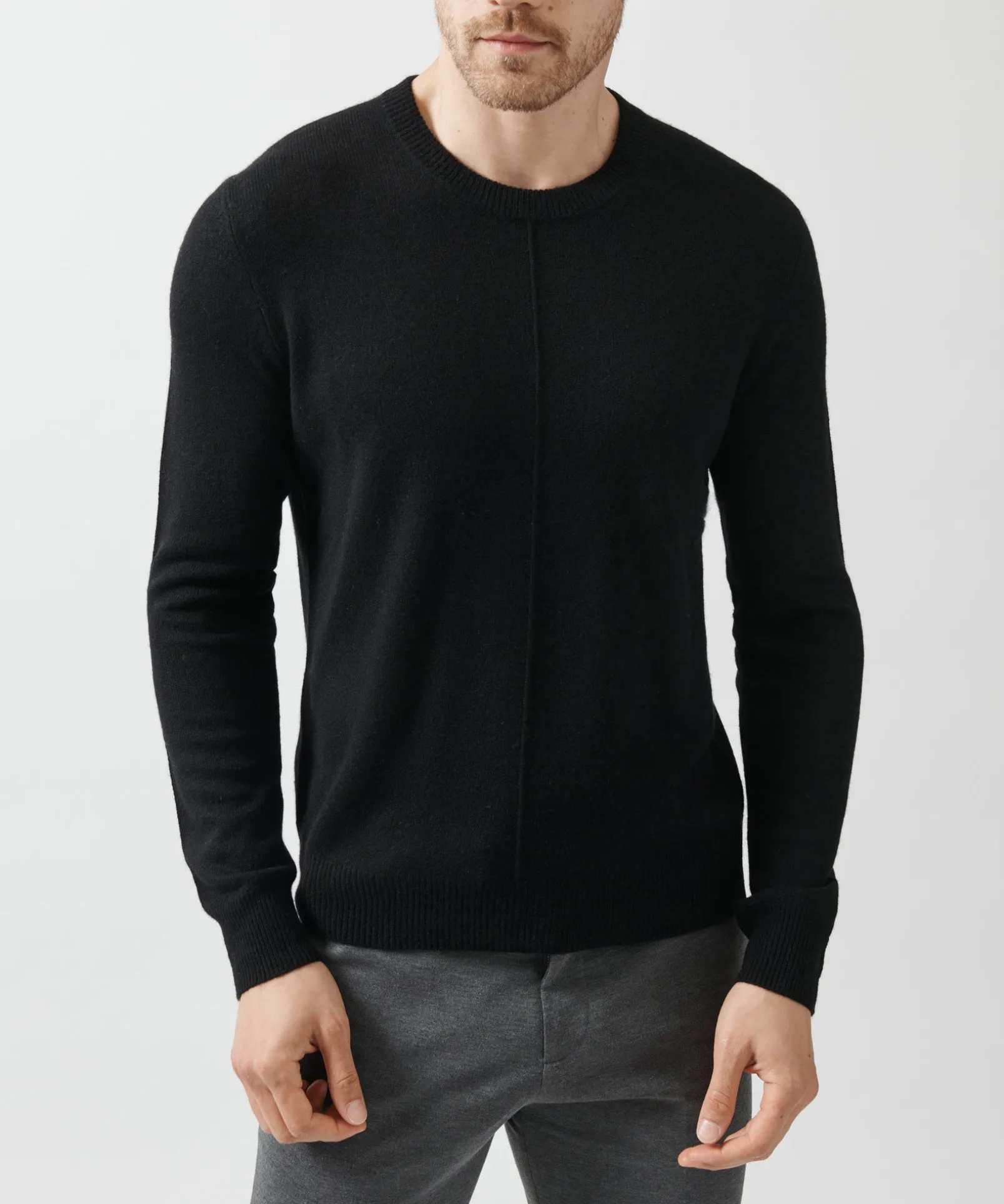 Recycled Cashmere Exposed Seam Crew Neck Sweater - Black