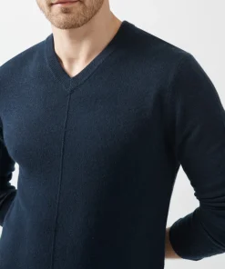 Recycled Cashmere Exposed Seam V-Neck Sweater - Midnight