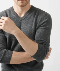 Recycled Cashmere Exposed Seam V-Neck Sweater - Heather Charcoal