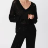 Sequin Wool Blend Net Stitch Sweater - Black