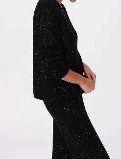 Sequin Wool Blend Net Stitch Sweater - Black