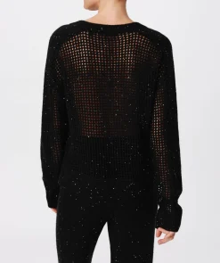 Sequin Wool Blend Net Stitch Sweater - Black