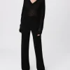 Sequin Wool Blend Wide Leg Pant - Black