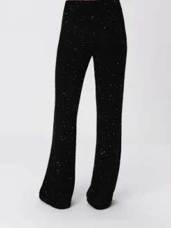 Sequin Wool Blend Wide Leg Pant - Black