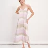 Silk Charmeuse With Watercolor Stripe Sleeveless Dress - Watercolor Stripe