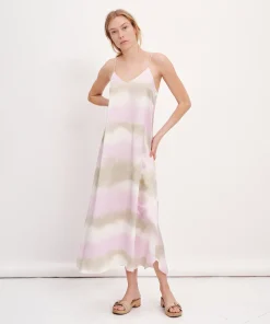Silk Charmeuse With Watercolor Stripe Sleeveless Dress - Watercolor Stripe