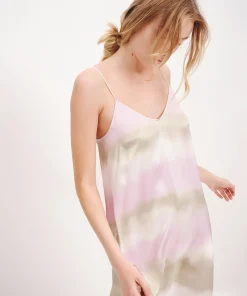 Silk Charmeuse With Watercolor Stripe Sleeveless Dress - Watercolor Stripe
