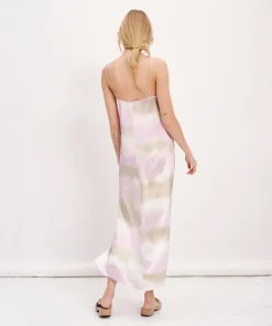 Silk Charmeuse With Watercolor Stripe Sleeveless Dress - Watercolor Stripe