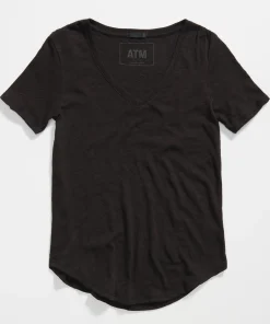 Slub Jersey Classic V-Neck Tee - Black