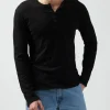 Slub Jersey Destroyed Wash Henley - Black