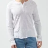 Slub Jersey Destroyed Wash Henley - White