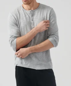 Slub Jersey Destroyed Wash Henley - Heather Grey