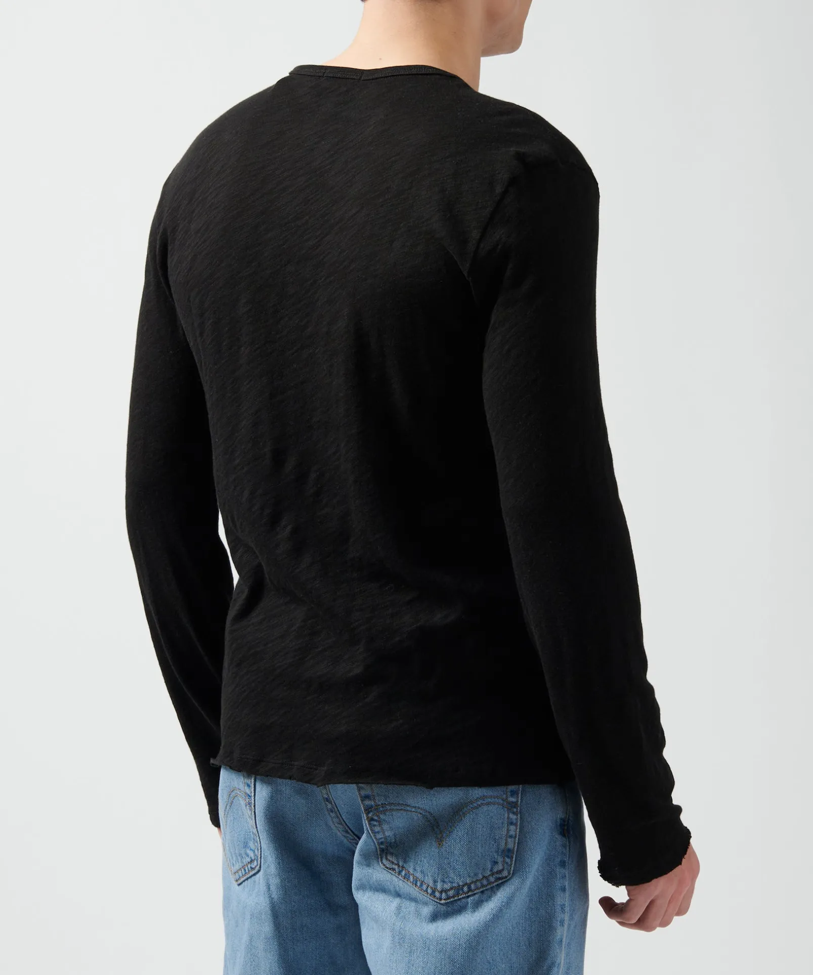 Slub Jersey Destroyed Wash Henley - Black