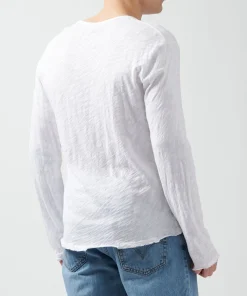 Slub Jersey Destroyed Wash Henley - White