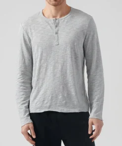 Slub Jersey Destroyed Wash Henley - Heather Grey