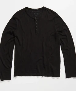 Slub Jersey Destroyed Wash Henley - Black