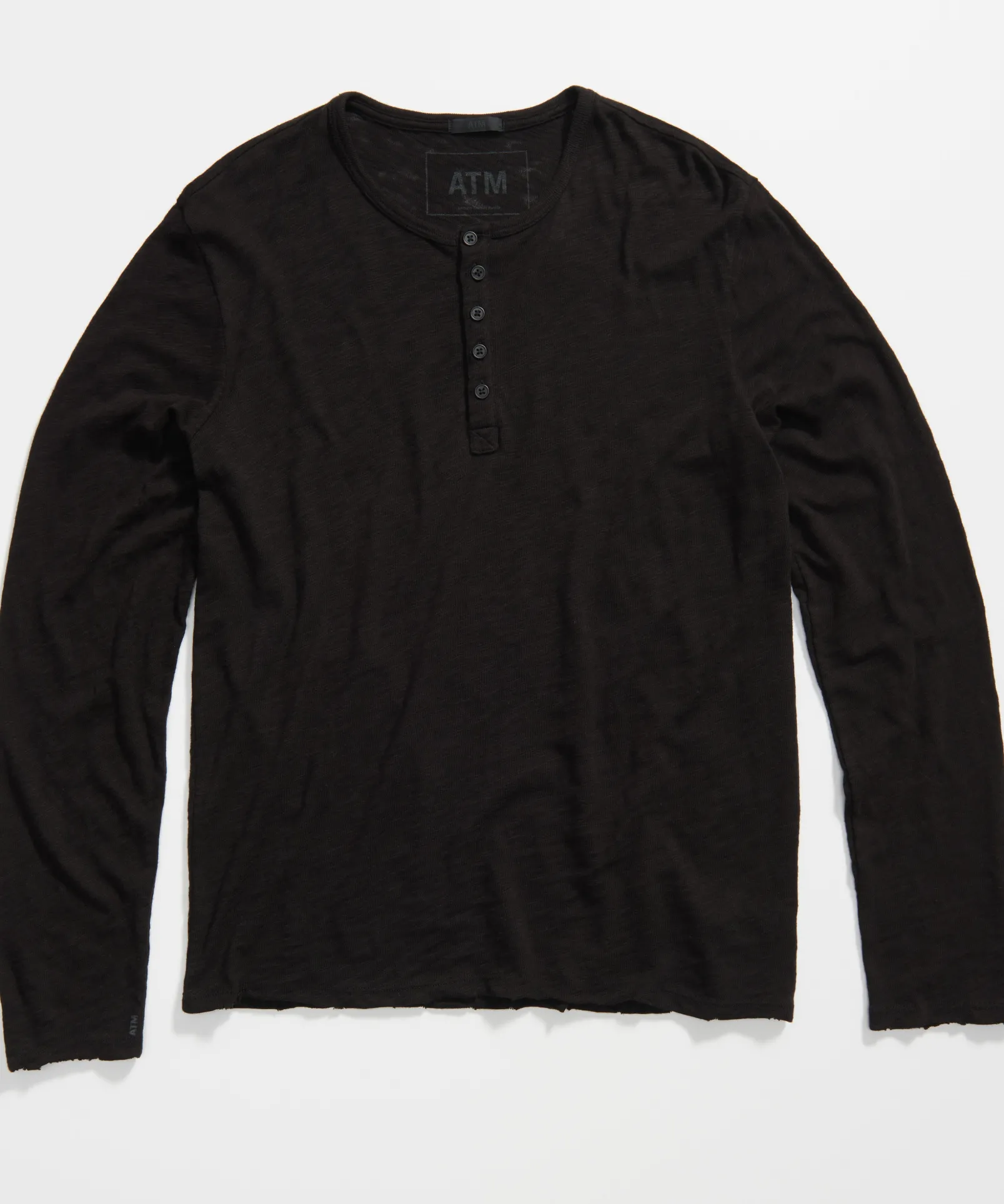 Slub Jersey Destroyed Wash Henley - Black