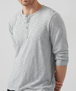 Slub Jersey Destroyed Wash Henley - Heather Grey