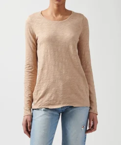 Slub Jersey Long Sleeve Destroyed Wash Tee - Camel