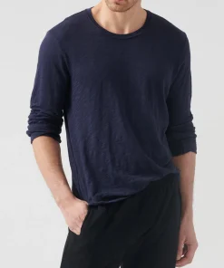 Slub Jersey Long Sleeve Destroyed Wash Tee - Midnight