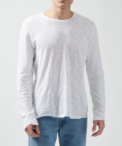 Slub Jersey Long Sleeve Destroyed Wash Tee - White