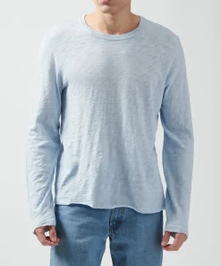 Slub Jersey Long Sleeve Destroyed Wash Tee - Powder Blue