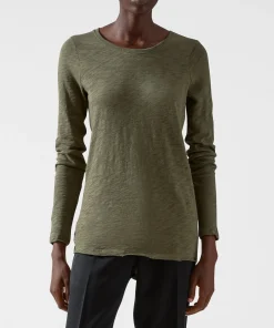 Slub Jersey Long Sleeve Destroyed Wash Tee - Army