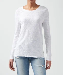 Slub Jersey Long Sleeve Destroyed Wash Tee - White