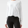 Slub Jersey Long Sleeve Destroyed Wash Crop Tee - White