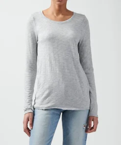 Slub Jersey Long Sleeve Destroyed Wash Tee - Heather Grey