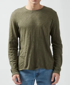 Slub Jersey Long Sleeve Destroyed Wash Tee - Army