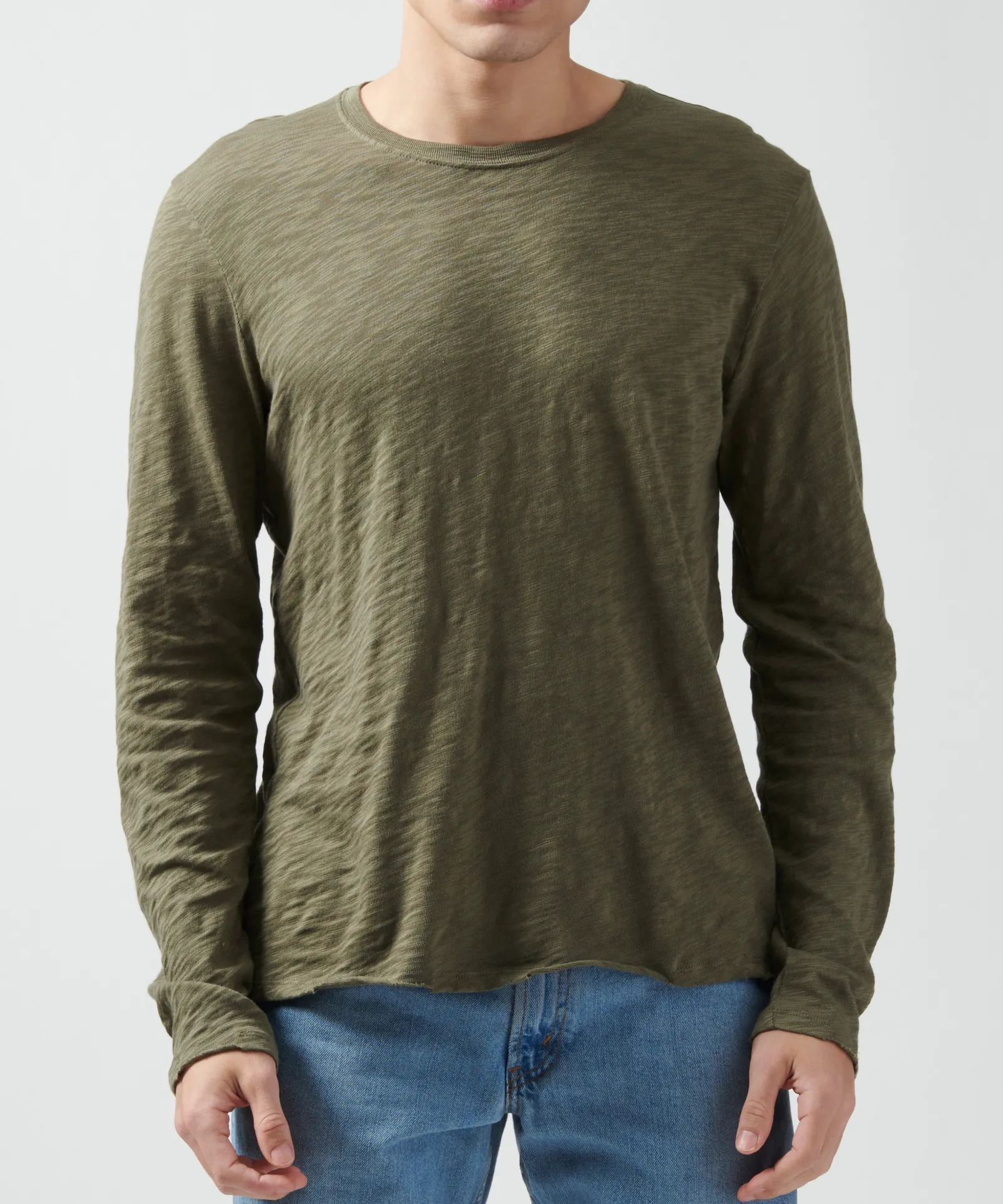 Slub Jersey Long Sleeve Destroyed Wash Tee - Army