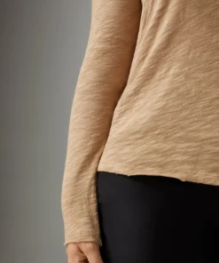 Slub Jersey Long Sleeve Destroyed Wash Tee - Camel