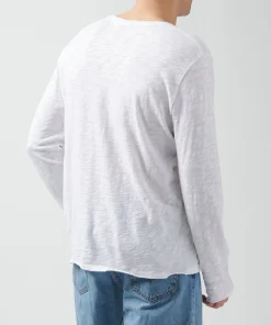 Slub Jersey Long Sleeve Destroyed Wash Tee - White