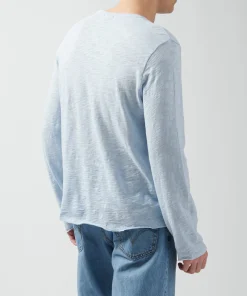 Slub Jersey Long Sleeve Destroyed Wash Tee - Powder Blue