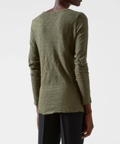 Slub Jersey Long Sleeve Destroyed Wash Tee - Army